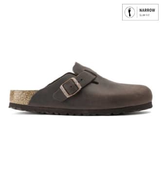 Birkenstock per uomo. 860133 Zoccoli in pelle Boston Oiled (Vestibilità Stretta) marrone (45), Basso, Nessuno, Casual