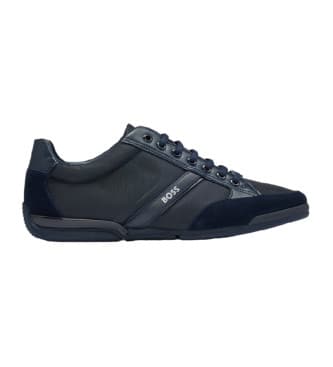 BOSS per uomo. 50498265 Sneaker Saturn in pelle blu scuro (45), Basso, Stringhe, Casual, Navy