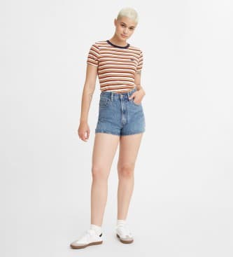 Levi's per donna. A1965-0001 Pantaloncini da mamma blu a vita alta (30), Casual, Cotone, Denim
