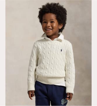Polo Ralph Lauren per ragazzo. 322702674024 Maglione bianco in cotone lavorato a trecce (6años= 124/134cm), Casual, moda per bambini