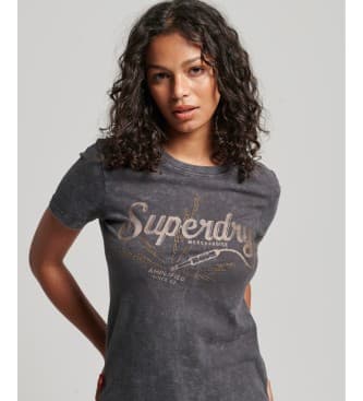 Superdry per donna. W1011098A T-shirt grigia del negozio vintage Merch (XS), Casual, Grigio, Cotone, Manica corta
