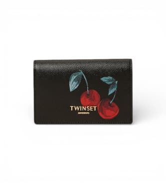 Twinset per donna. 261TL8030 Portafoglio con stampa ciliegia nera (OSFA), Nero, Casual, Poliuretano