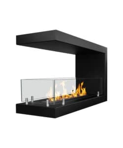Camino bioetanolo da incasso 3 lati divina fire "maratea 90" in acciaio nero 90x50 cm