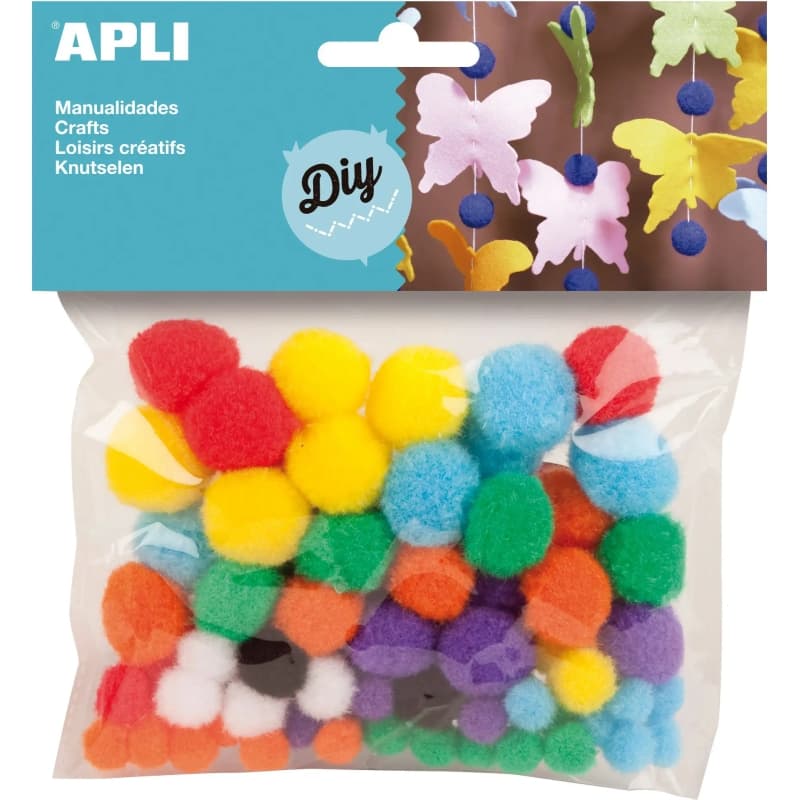 APLI pom pom per artigianato colori vari - confezione da 78 pezzi