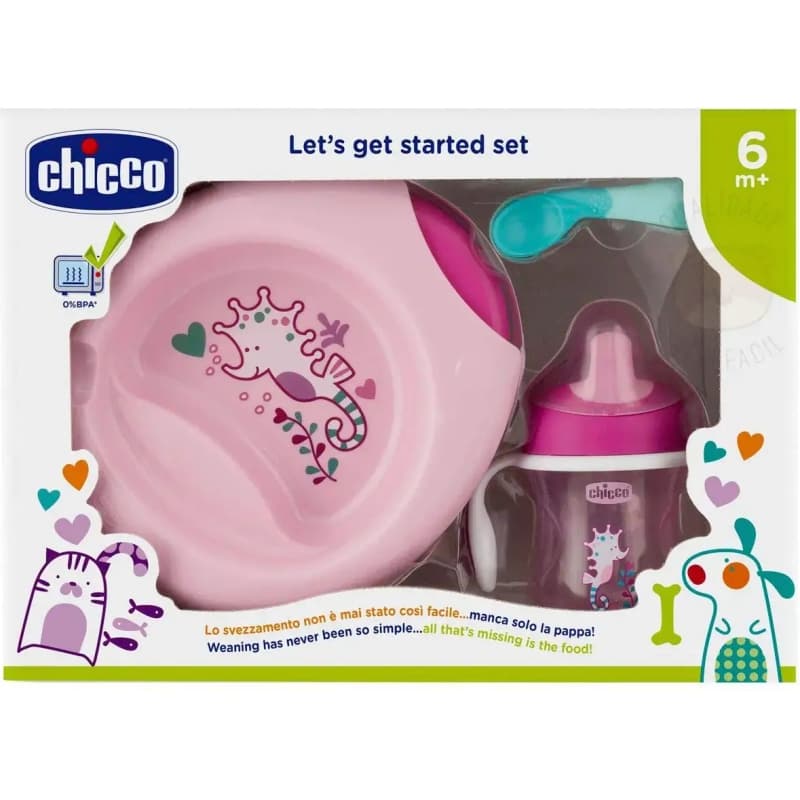 Chicco Set Per La Pappa 6 Mesi+ Piatto Cucchiaio E Tazza Rosa