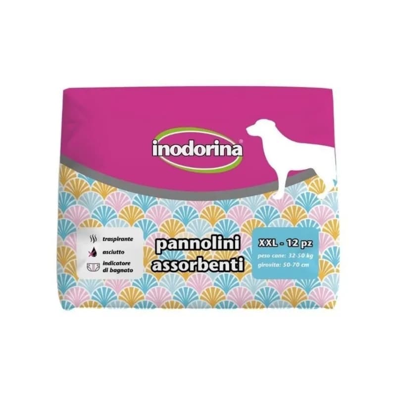 INODORINA 12 Pannolini Assorbenti Per Cani Femmina Taglia XXL 50-70 Cm