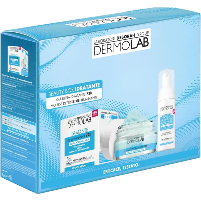 DEBORAH Dermolab Beauty Box Idratante - Gel Ultra Idratante 72 Ore 50 ml + Mousse Detergente Delicata 45 ml