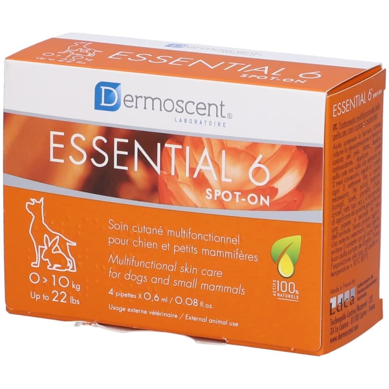 DERMOSCENT Essential 6 Spot-On 0-10 Kg - Trattamento Dermocosmetico per cani 4 pipette 0,6 ml