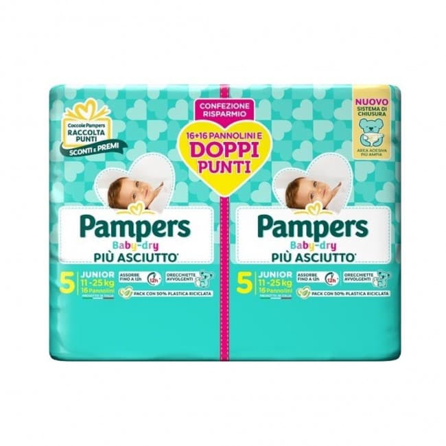 Fater - Pampers Baby Dry Pannolini Junior 11-25kg Doppia Confezione - 32 Pannolini