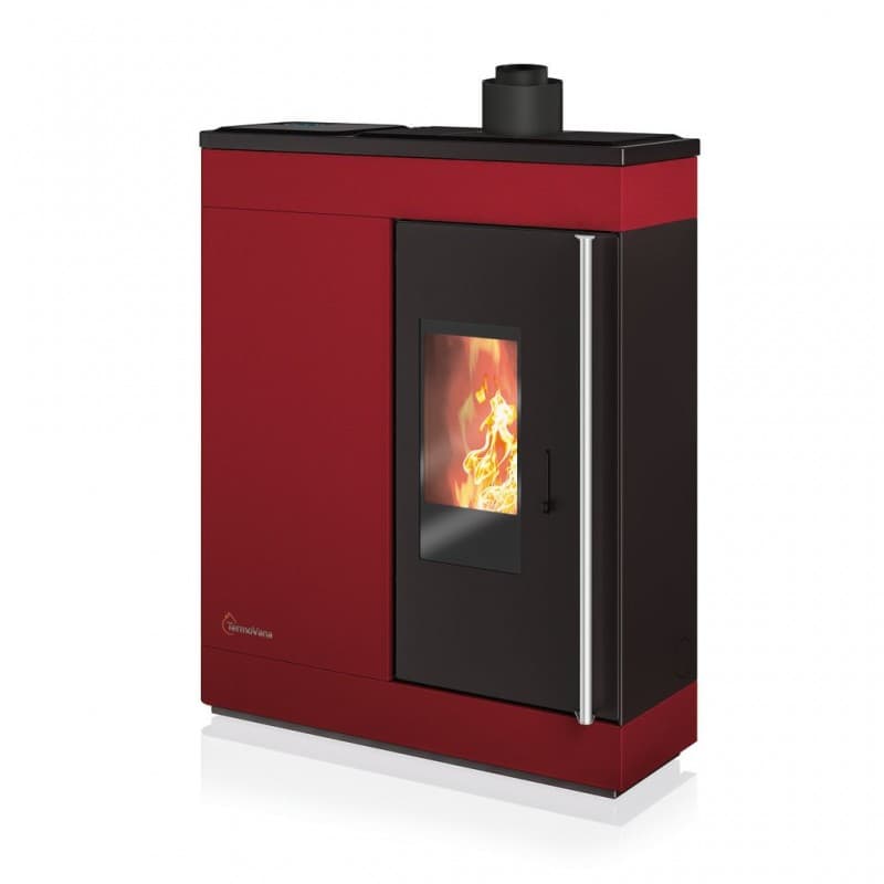 Stufa a pellet ermetica TermoVana Fine 14.3 PJ Bordeaux Vintage canalizzabile con scarico Poujoulat, 13kW