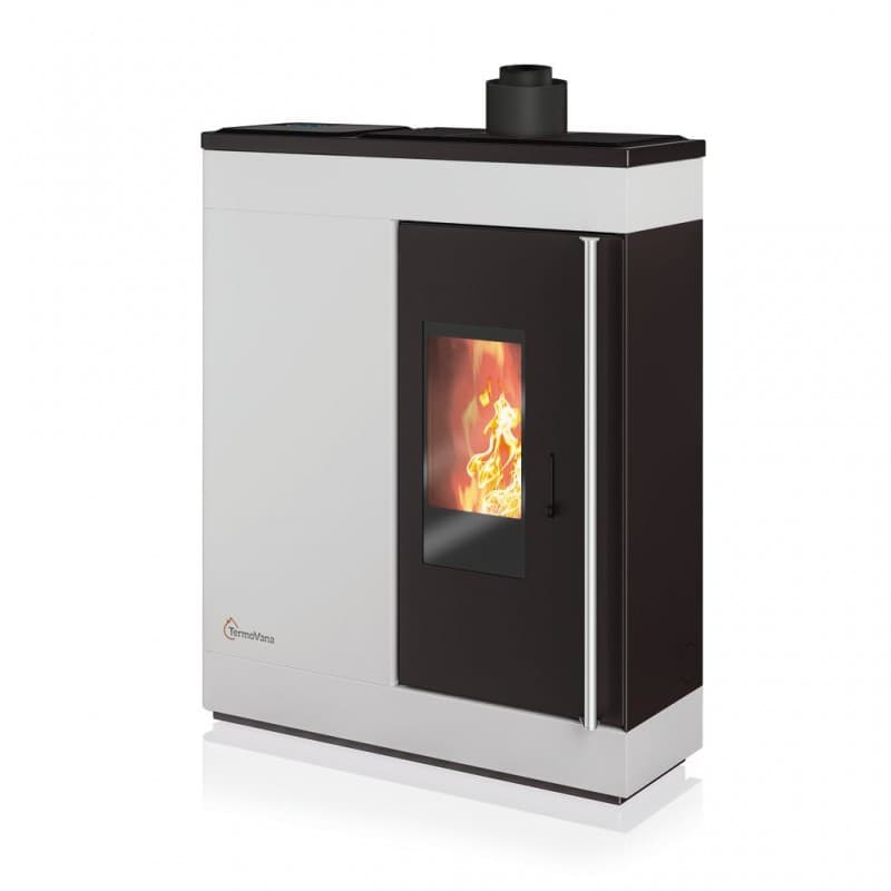 Stufa a pellet ermetica TermoVana Fine 14.3 PJ Bianco Opaco canalizzabile con scarico Poujoulat, 13kW