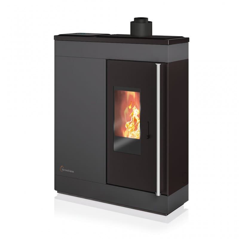 Stufa a pellet ermetica TermoVana Fine 14.3 PJ Grafite Opaco canalizzabile con scarico Poujoulat, 13kW