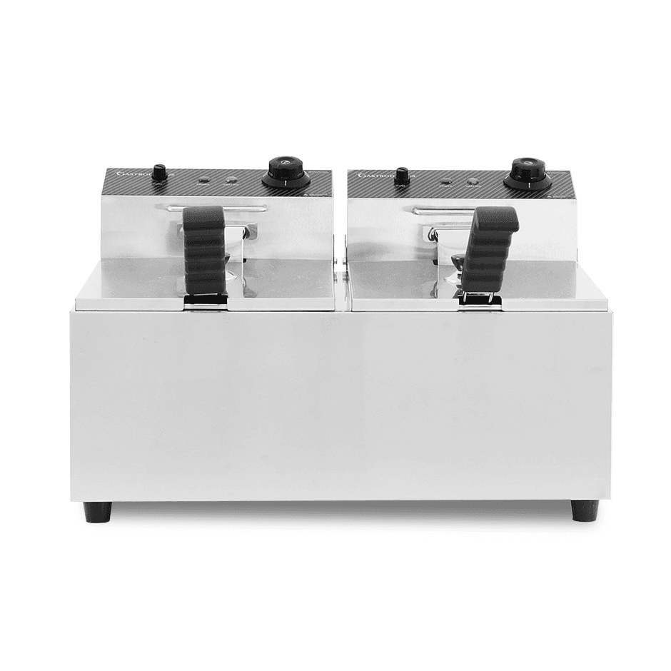 Friggitrice elettrica da banco 2 vasche 8+8 LT potenza 2,8+2,8 KW Monofase