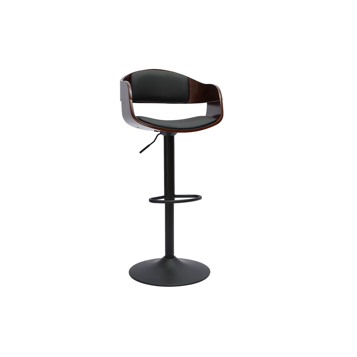 Sgabello da bar design regolabile nero e legno scuro EUSTACHE