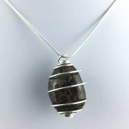 Ciondolo bronzite montata artigianalmente spirale placcata argento a+