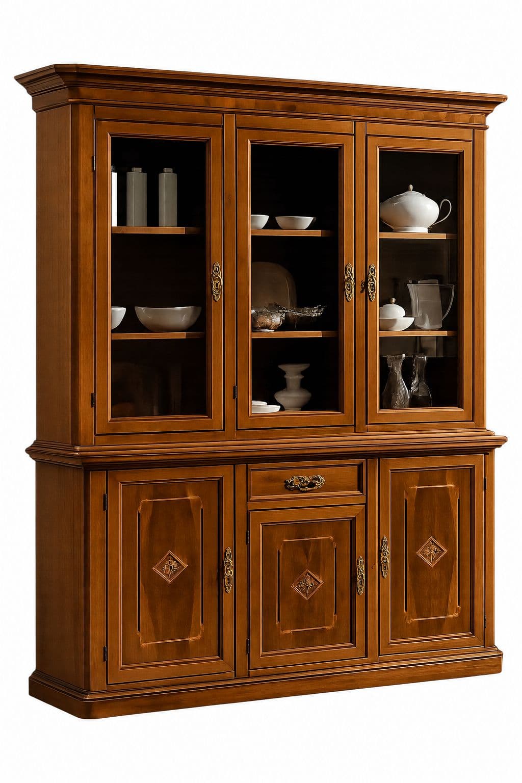 Cristalliera classica legno 3 porte intarsio vari colori 175x49x222