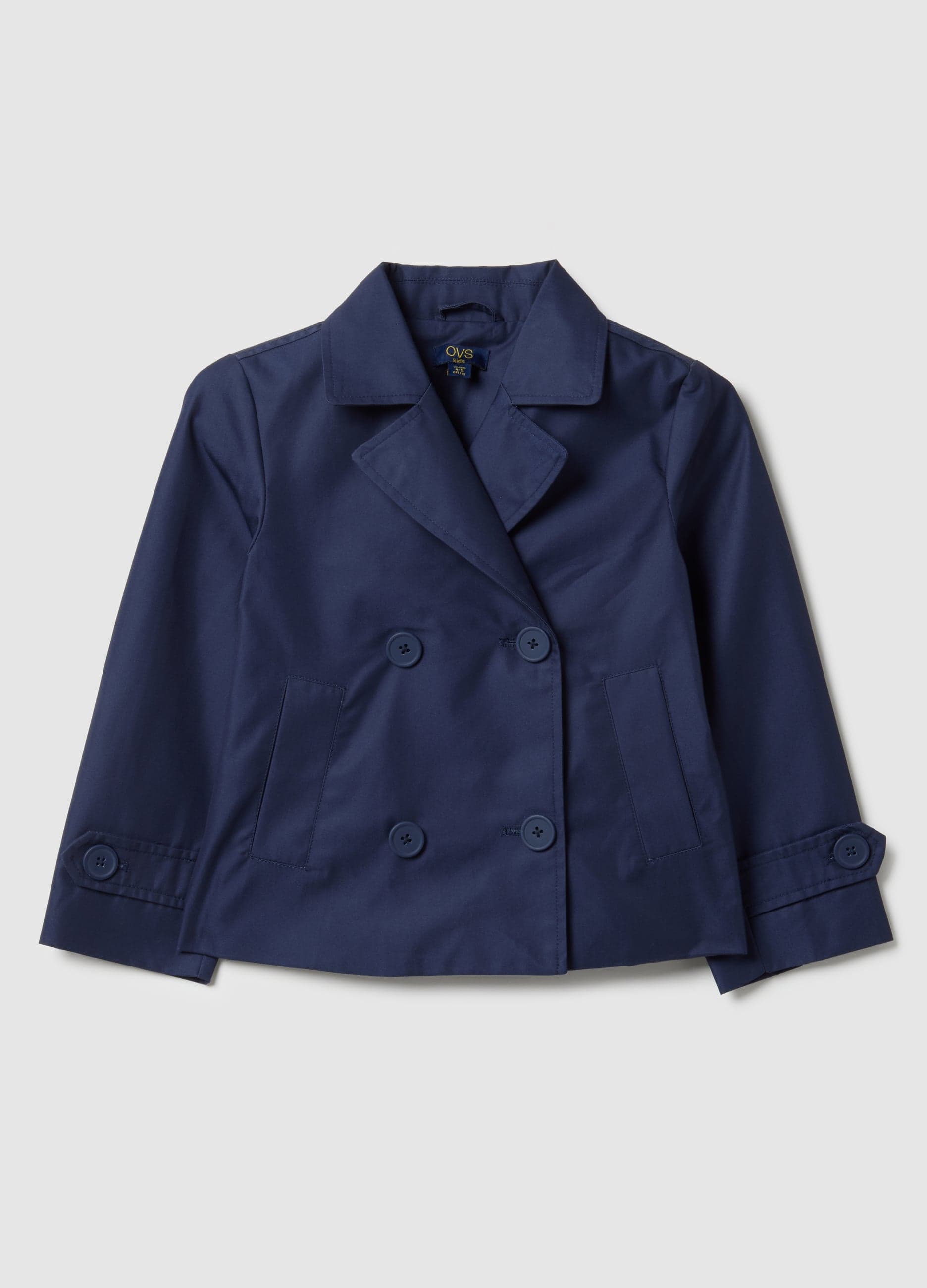 OVS KIDS, Trench Doppiopetto In Misto Cotone Blu Da Bambina Regular Fit, Blu, Taglia: 5-6
