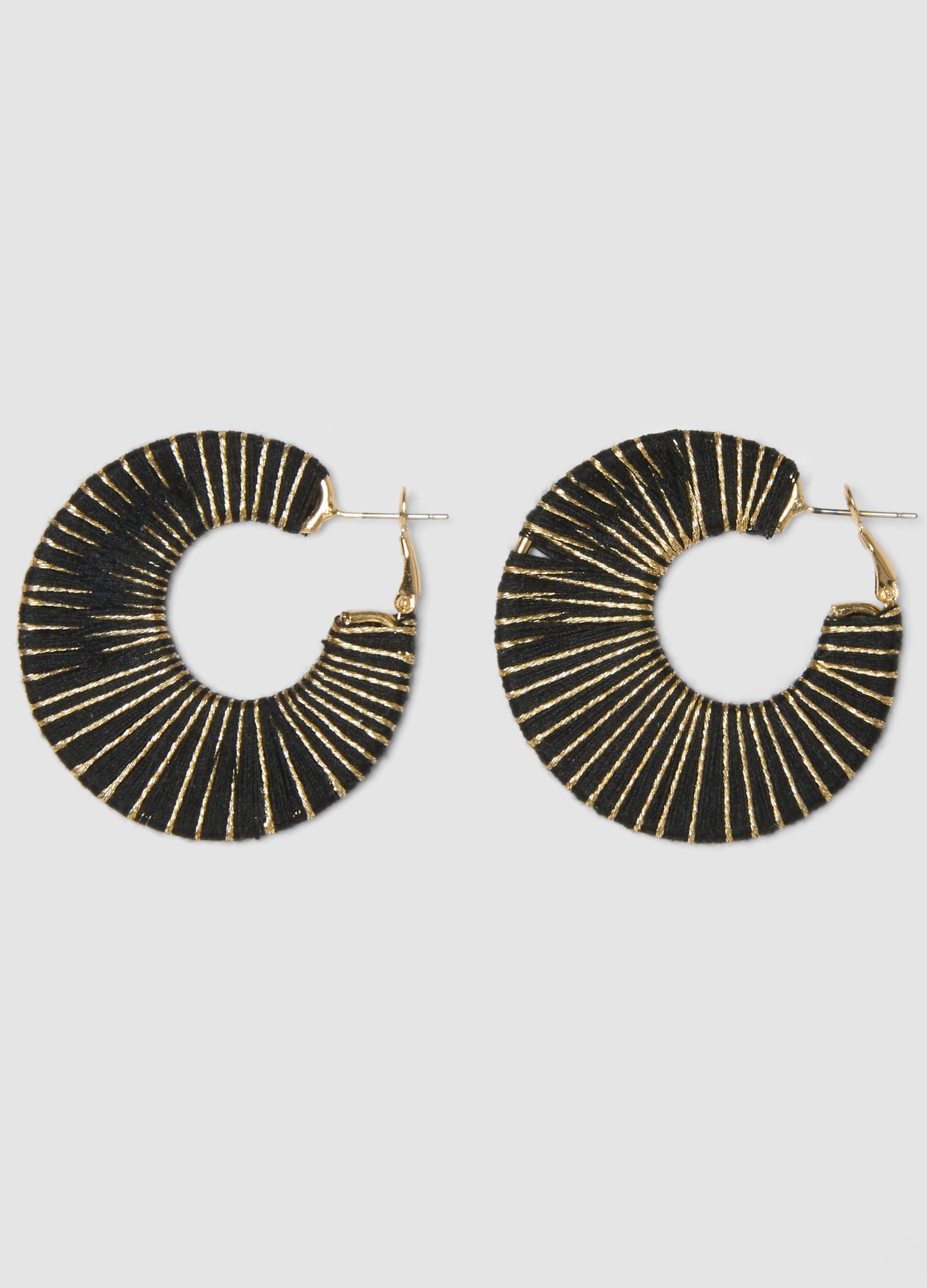 OVS, Orecchini A Cerchio Con Fili Intrecciati Neri E Oro, Donna, Multicolor, Taglia: ONE SIZE