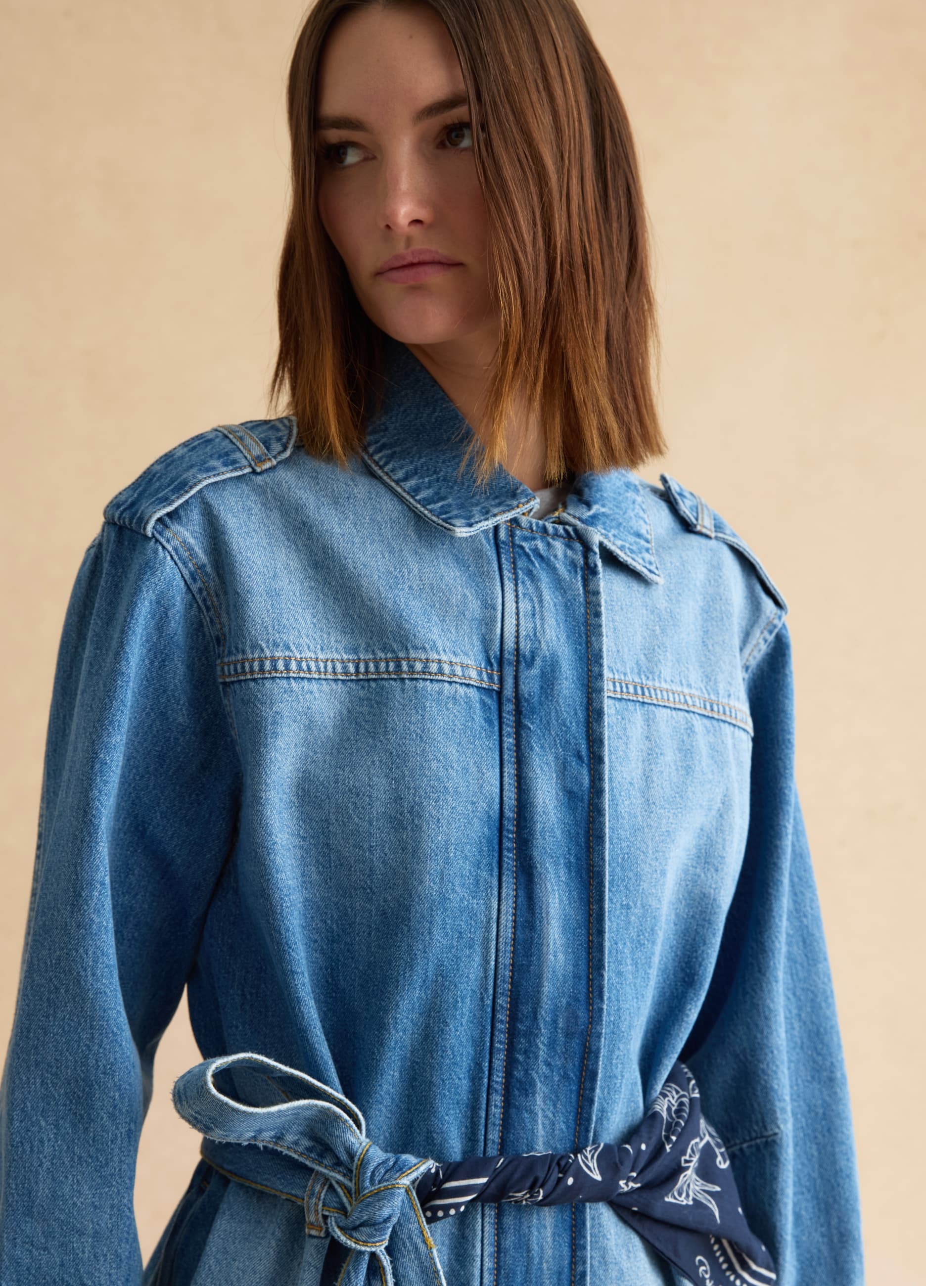 LES COPAINS, Giacca In Puro Cotone Denim Blu Regular Fit Con Cintura, Donna, Denim, Taglia: L
