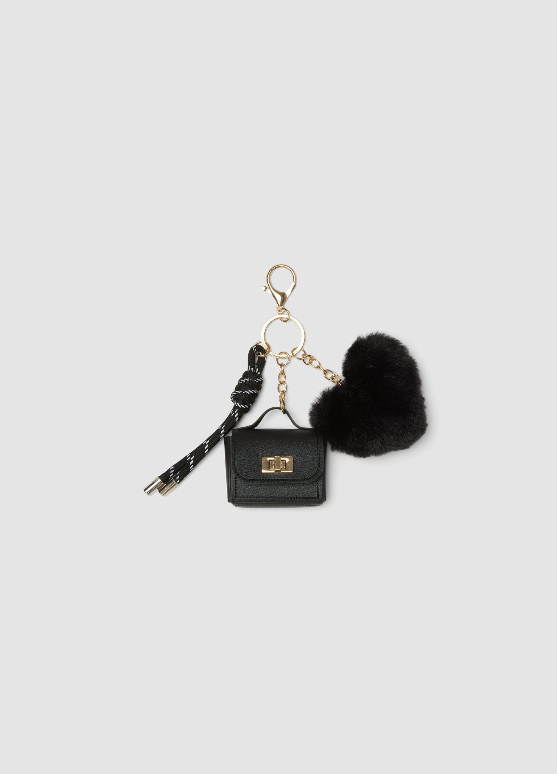 OVS, Portachiavi Nero Con Charm A Cuore E Borsetta, Donna, Nero, Taglia: ONE SIZE