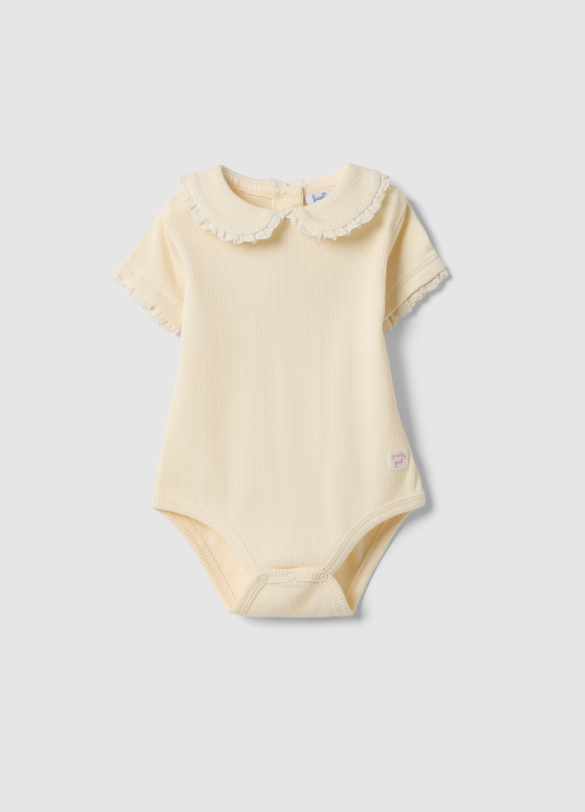 FAGOTTINO, Body In Puro Cotone Beige A Righe Da Neonato Con Collo Arricciato, Neonata, Beige, Taglia: 1-3