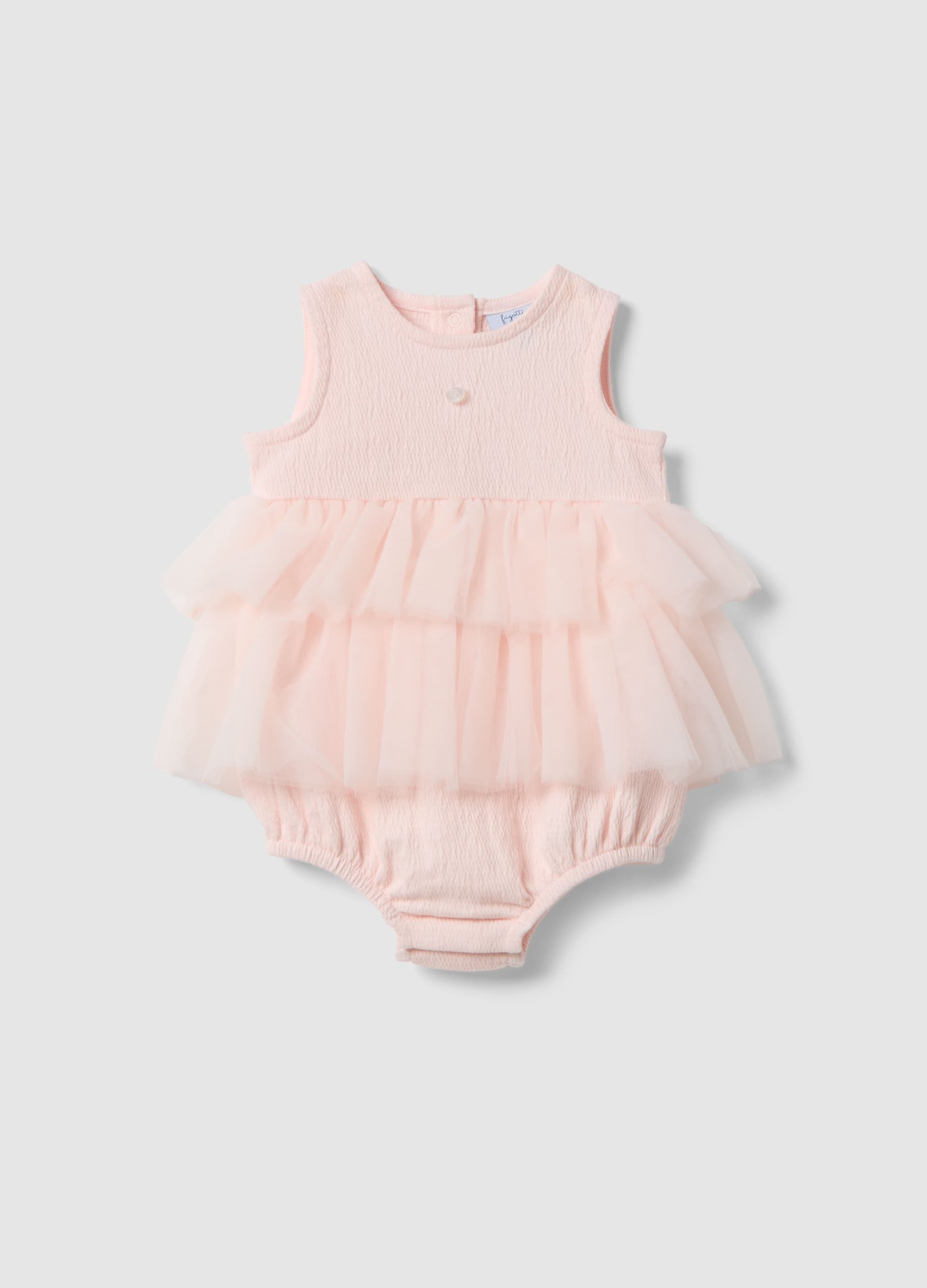 FAGOTTINO, Pagliaccetto In Cotone Elasticizzato Rosa Da Neonata Con Balze, Rosa, Taglia: 6-9