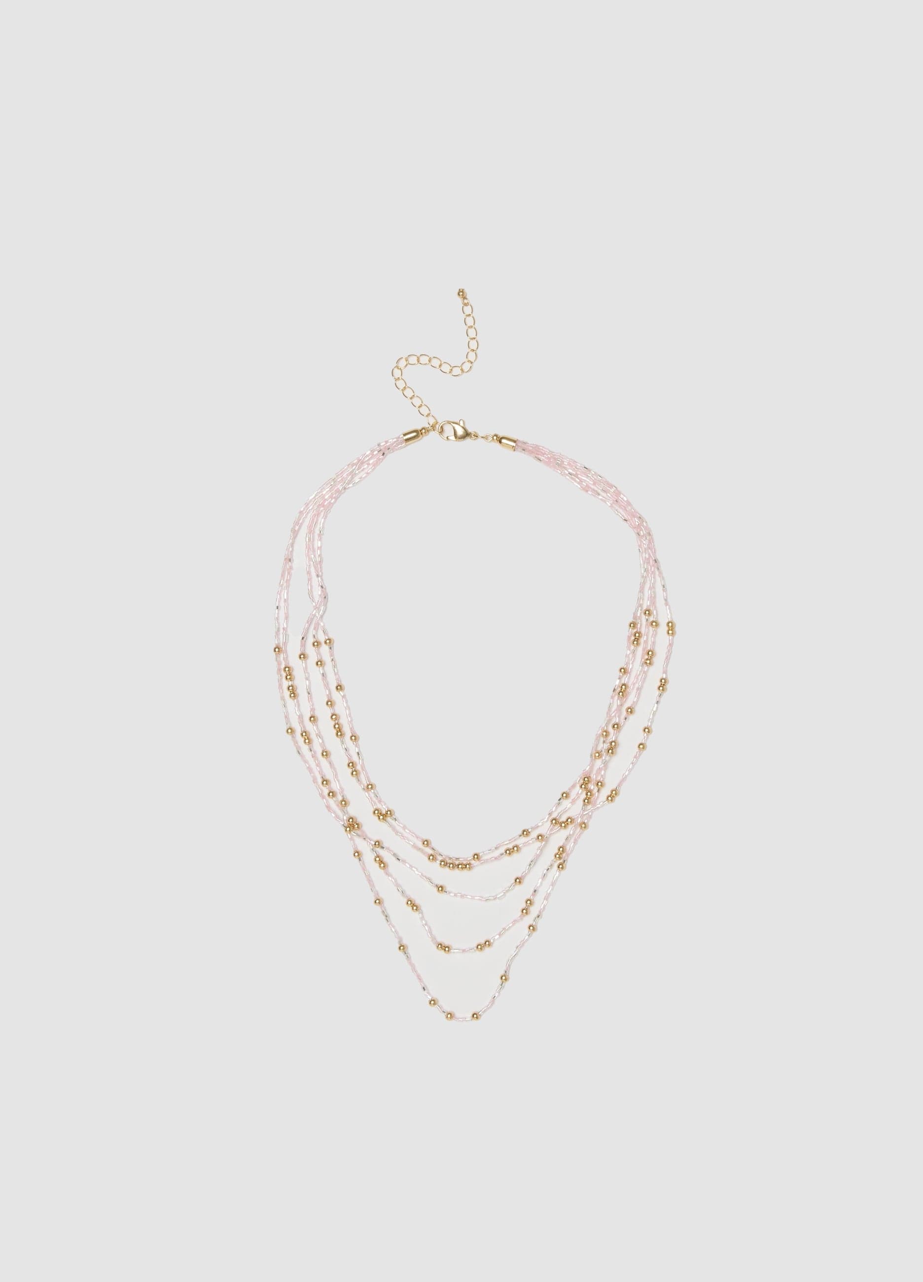 OVS, Collana Multifilo Con Perline Dorate E Rosa, Donna, Rosa, Taglia: ONE SIZE