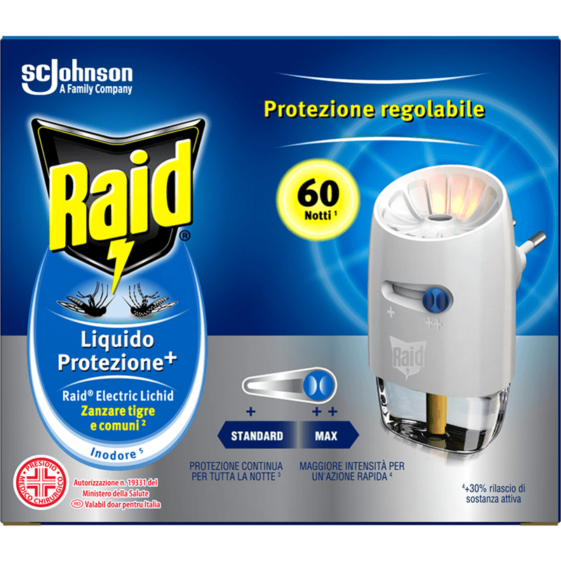 Raid Diffusore Elettrico Antizanzare Con Ricarica Inodore Protezione Continua 60 Notti