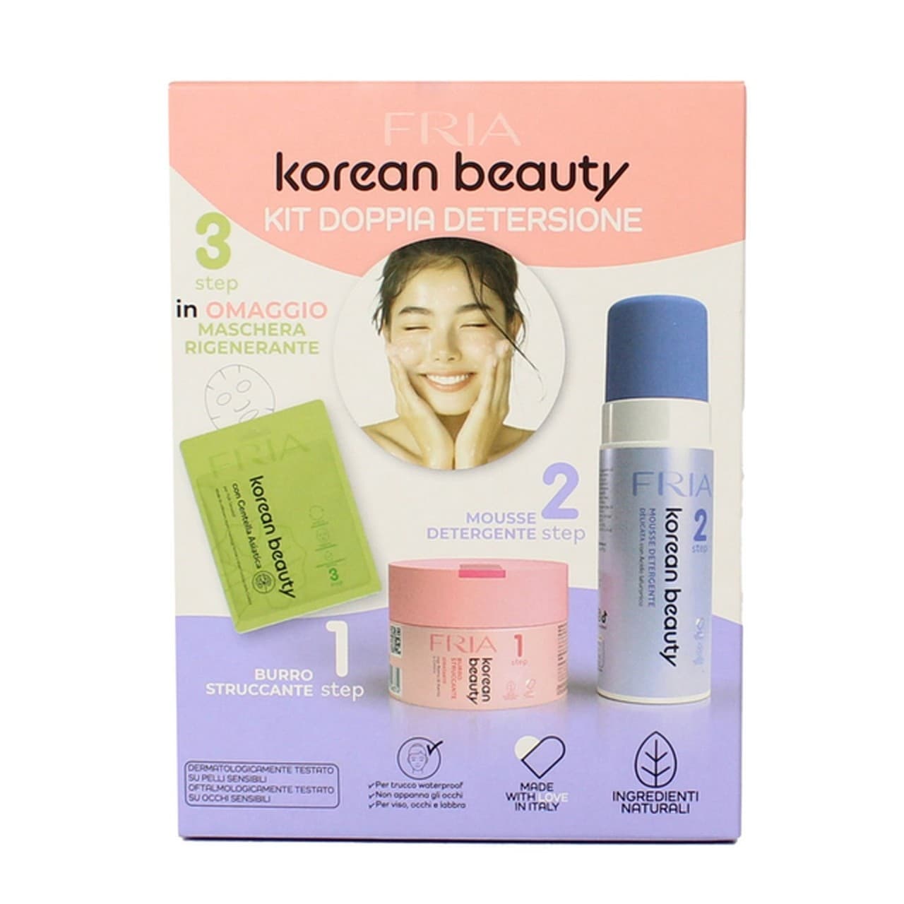 Fria Korean Beauty Cofanetto Doppia Detersione Con Burro Struccante + Mousse Detergente + Maschera In Tessuto Drenante