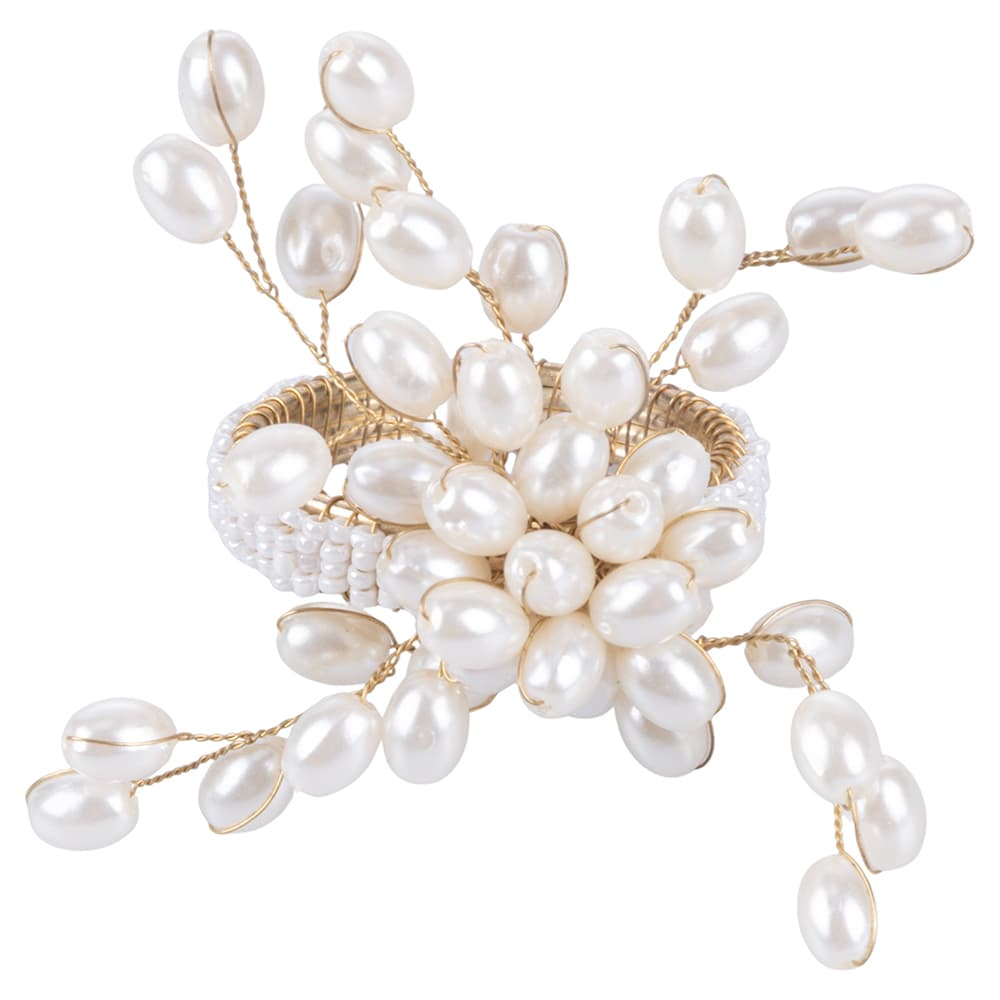 <p>Anello porta tovagliolo con perle, design fiore, colore oro e bianco</p>