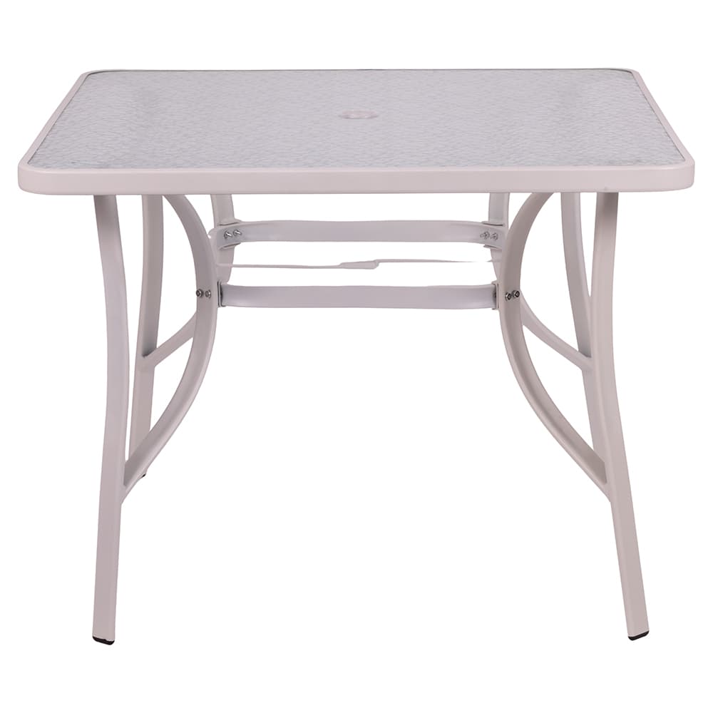 <p>Tavolo da esterno 96x96 cm, in vetro e acciaio, bianco, Esté</p>
