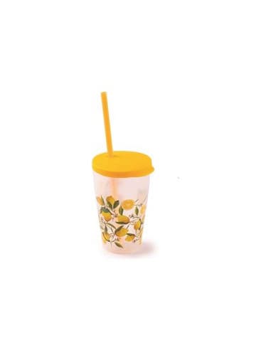 Snips Bicchiere con cannuccia e coperchio con decoro limone 500 ml
