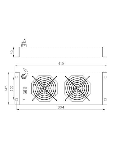 Gruppo di 2 Ventole a Soffitto Senza Termostato per Rack 19'' Nero