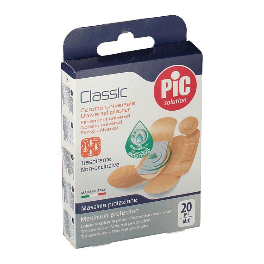 Pic Classic - Cerotto universale traspirante con tampone antibatterico, 20 cerotti misti
