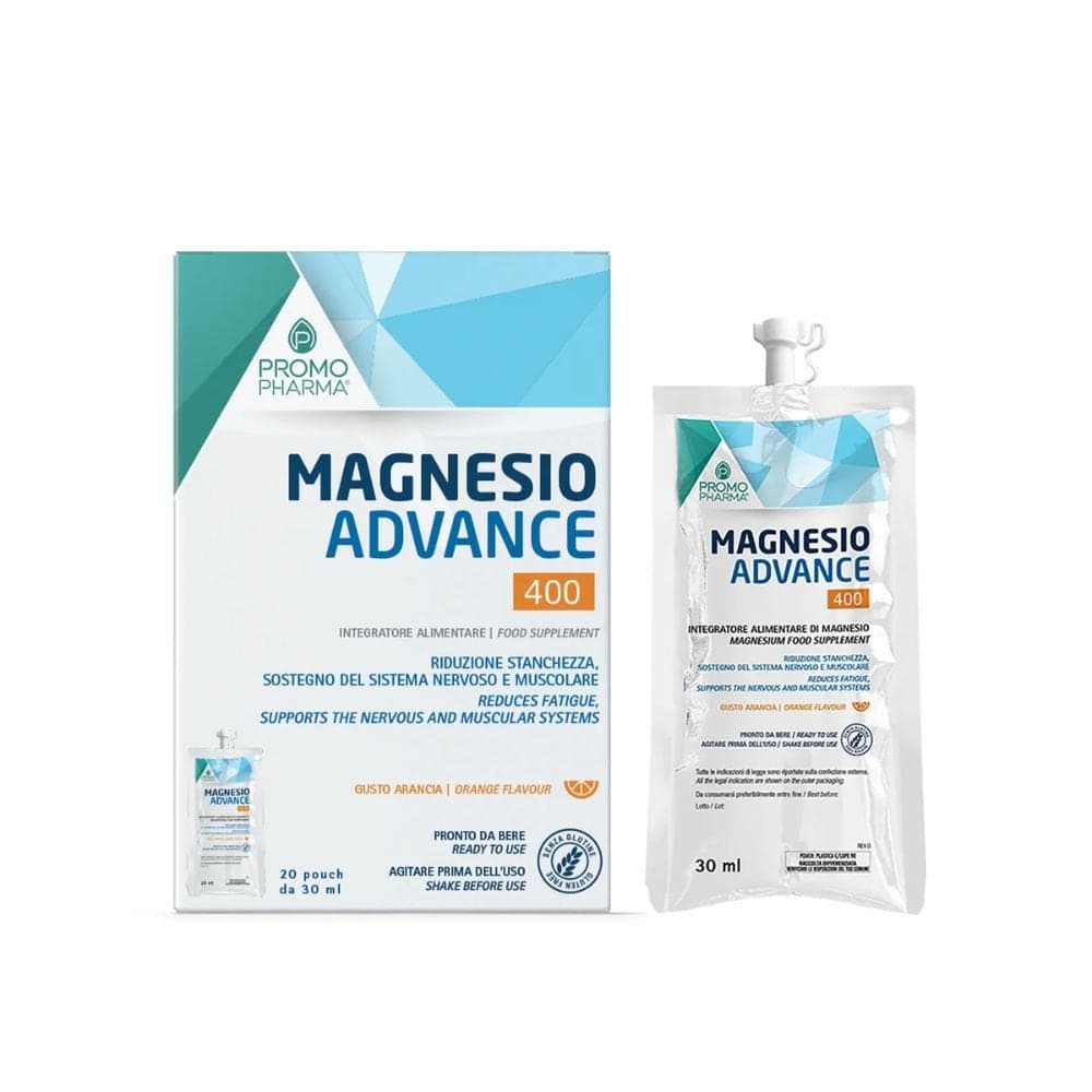 PromoPharma Magnesio Advance 400 Integratore Riduzione Stanchezza Pronto da Bere, 20 pouch da 30ml