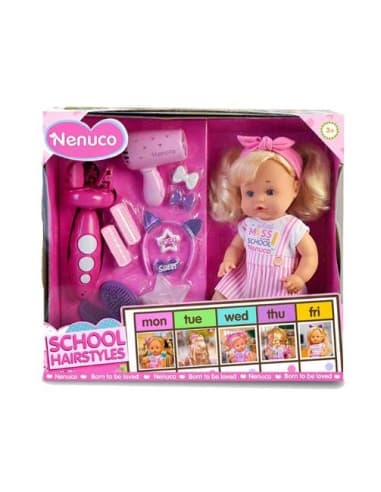 Nenuco school hairstyle, bambola 35 cm, capelli biondi, accessori acconciature, giocattolo per bambini 3 anni+, famosa