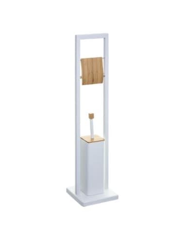 Portarotolo e scopino bagno bianco bamboo, set wc moderno
