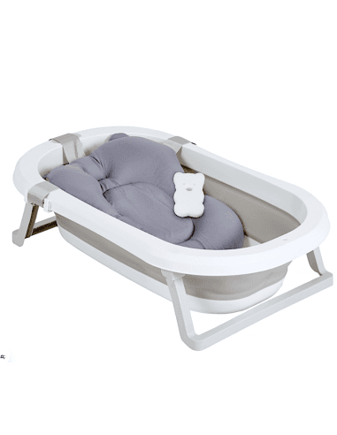 Moni set vasca da bagno pieghevole palma grey - 3 pezzi con cuscino e spugna