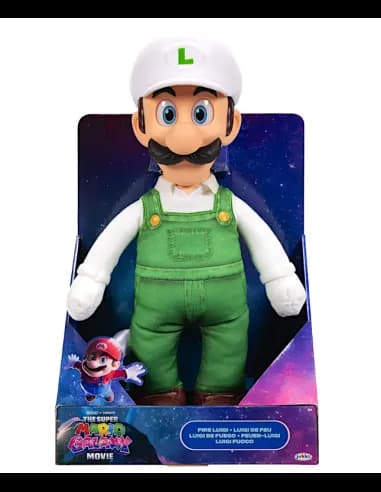 Super mario fire luigi peluche snodabile 35,5 cm, pupazzo ufficiale nintendo jakks pacific