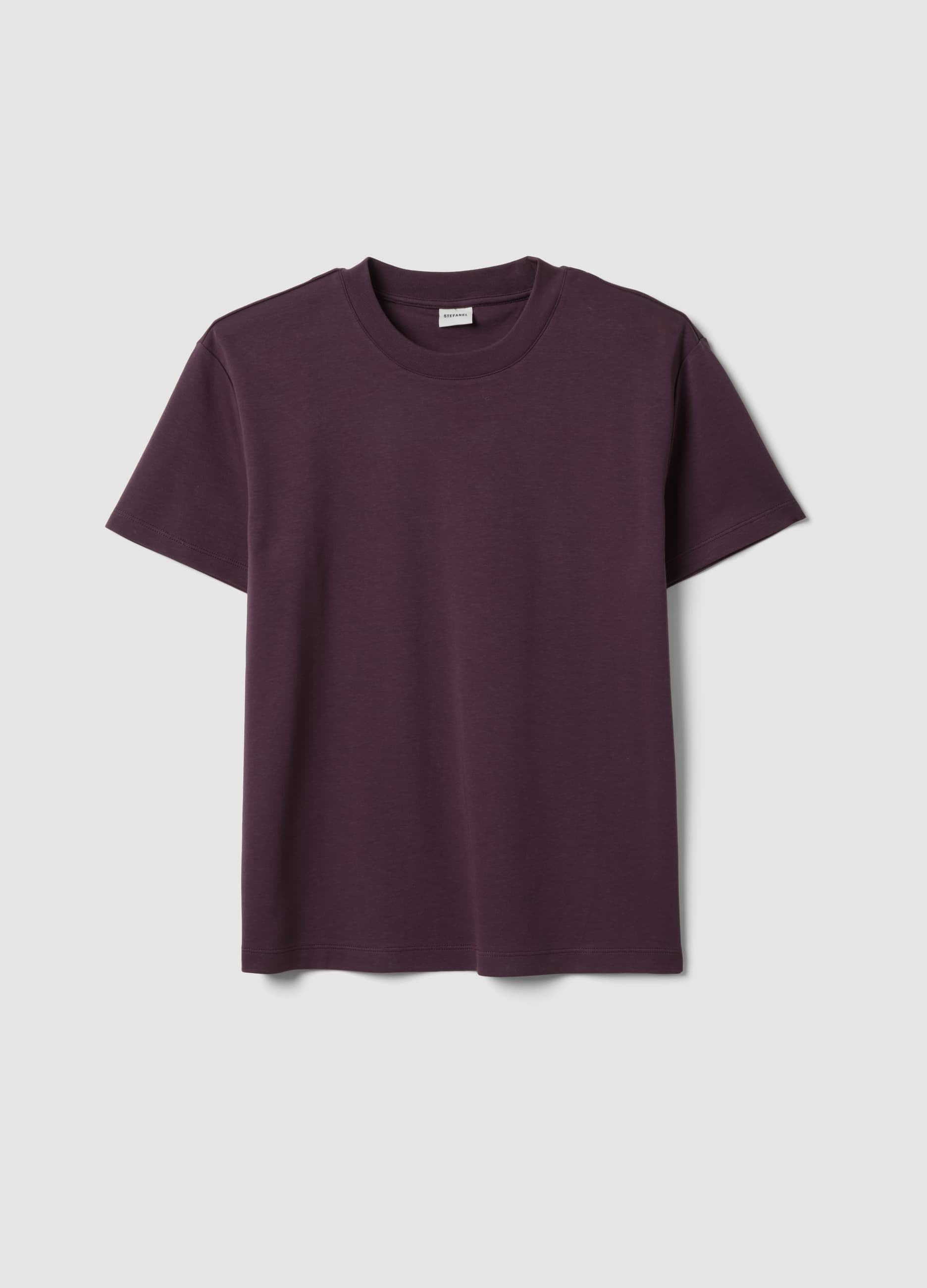 Stefanel - T-shirt viola in puro cotone a girocollo regular fit, Donna, Viola porpora, Taglia S