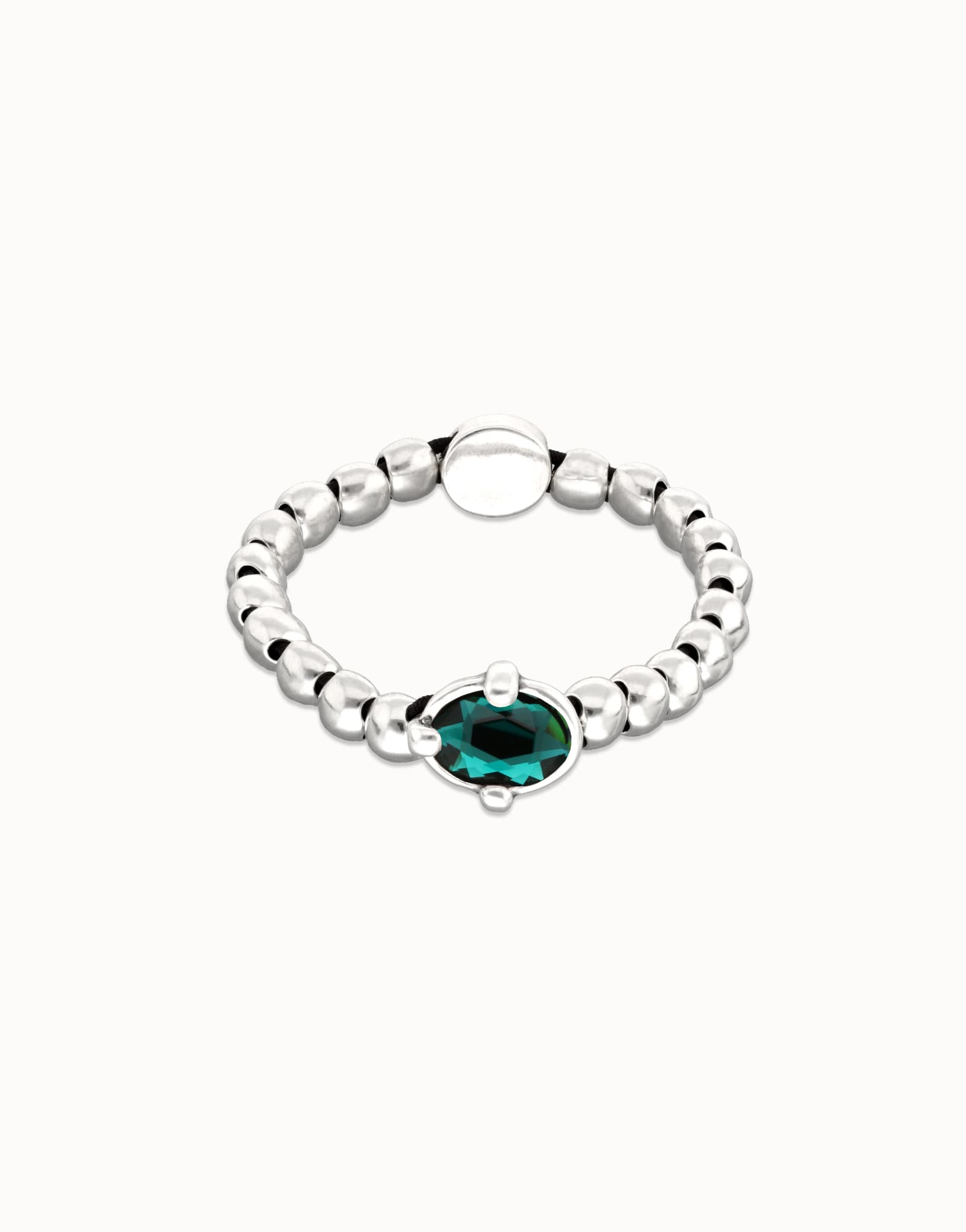 Bracciale sfere placcato argento con cristallo ovale sfaccettato verde