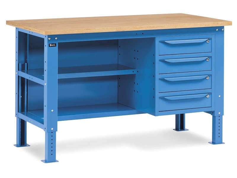 Banco da lavoro regolabile Fami WORK1508 150cm, piano in legno, 4 cassetti e 2 semipiano