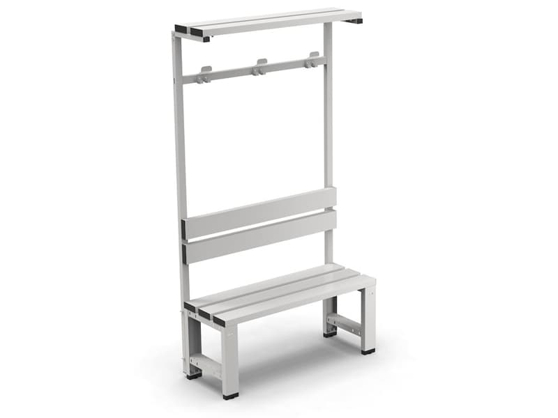 Panca per spogliatoio Fami 1017x406x1900mm con seduta a 3 doghe in acciaio e schienale
