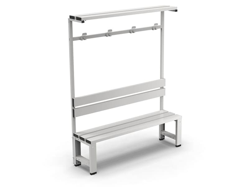 Panca per spogliatoio Fami 1502x406x1900mm con seduta a 3 doghe in acciaio e schienale