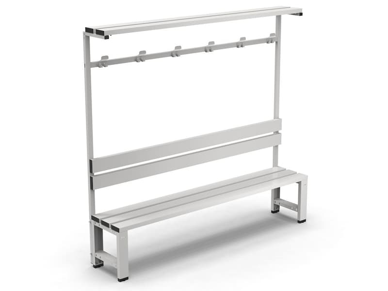 Panca per spogliatoio Fami 2034x406x1900mm con seduta a 3 doghe in acciaio e schienale