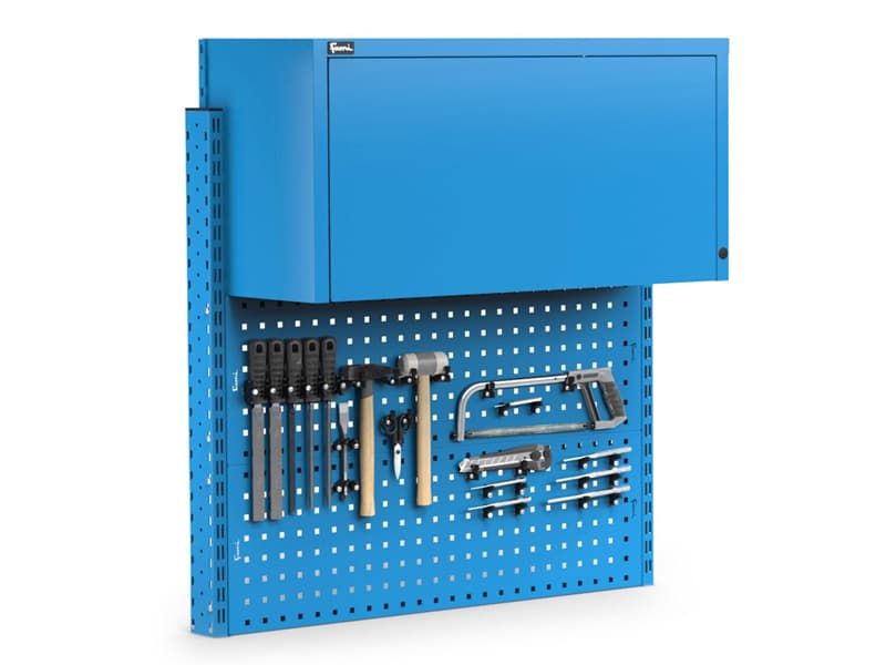 Parete attrezzata Fami Work Look 1015x373x1063mm blu con pensile vasistas e 60 ganci