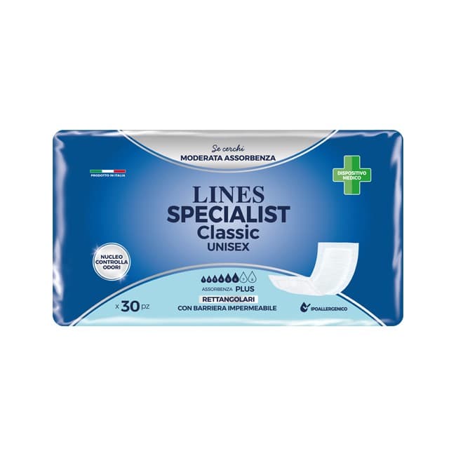 Fater - PANNOLONE LINES SPECIALIST CLASSIC RETTANGOLARE CON BARRIERA 30 PEZZI