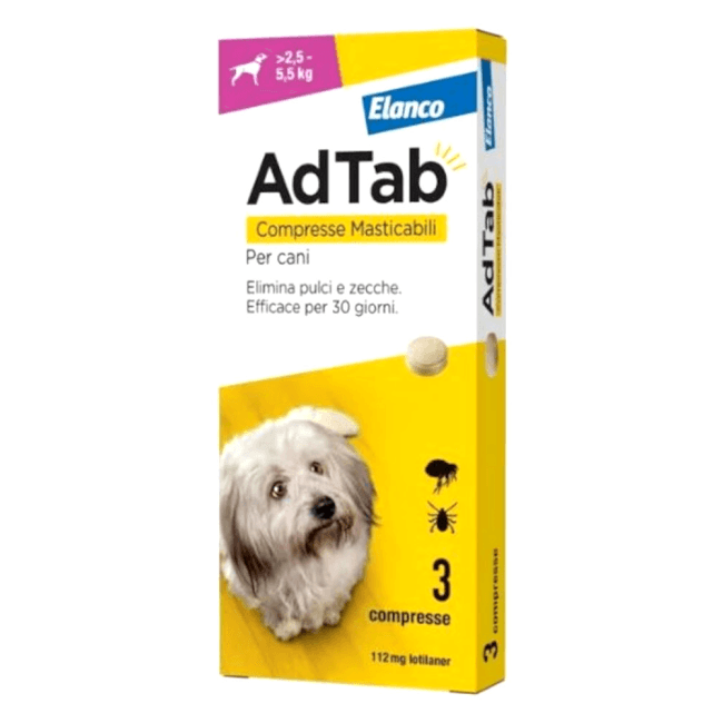 Elanco - AdTab Antiparassitario per Cani 2,5-5,5kg da 3 Compresse 112mg